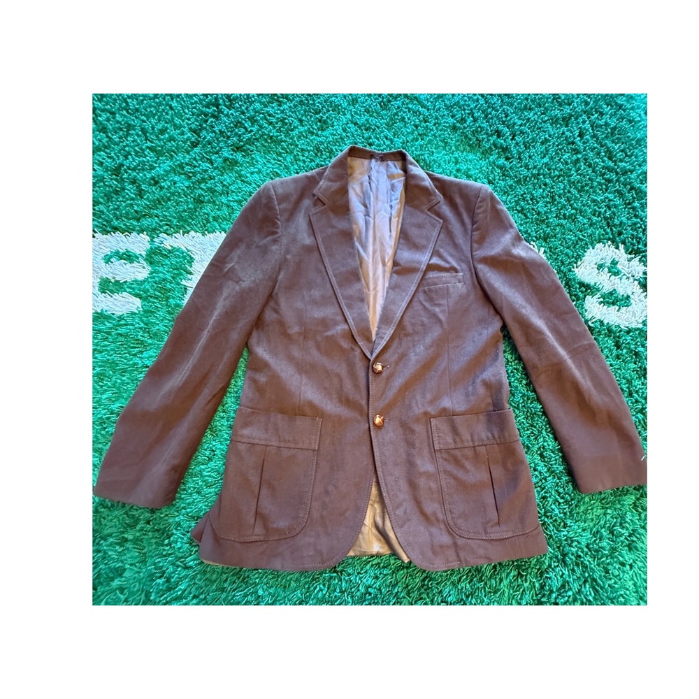 Montgomery Ward Blazer Mens Brown Good Vintage Suede-Like Sport Coat Patch